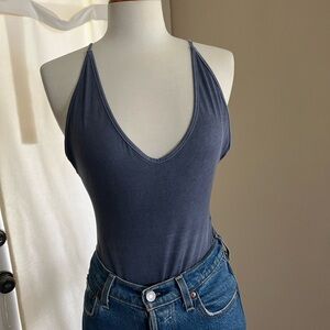 Lulus Blue/Grey Adjustable Strap Bodysuit